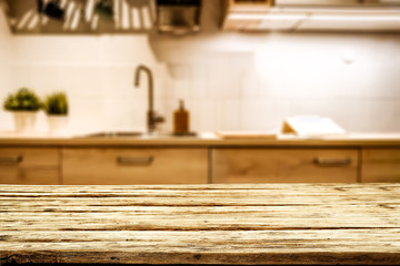 desk of free space and kitchen interior 