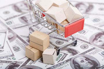 Small shopping cart and express box on the dollar