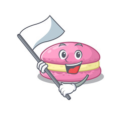 Funny strawberry macarons cartoon character style holding a standing flag