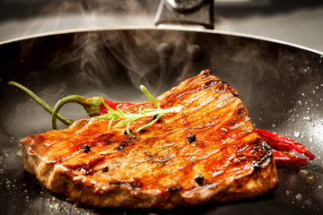 desk of free space and kitchen interior 