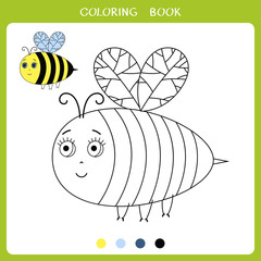Simple educational game for kids. Illustration of cute flying bee for coloring book
