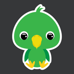 Children's sticker of cute little sitting parrot. African animal. Flat vector stock illustration
