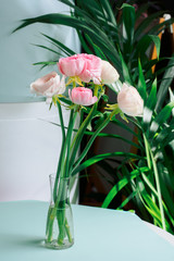 bouquet of tulips in vase on a background