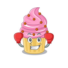 mascot character style of Sporty Boxing strawberry cupcake