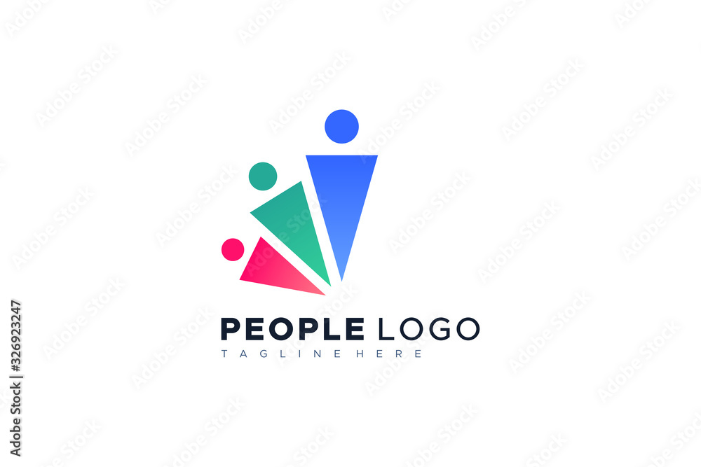 Poster abstract colorful triangular people logo. flat vector logo design template element.