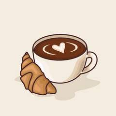 Coffee Latte with Croissant Illustration - Vector based and layered colors