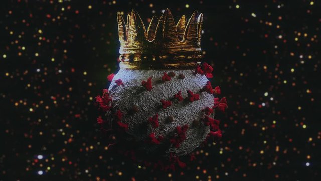 Live 3D COVID-19 virus with a crown on coronavirus. Concept video - Virus King.