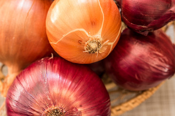 various types of onions in the basket