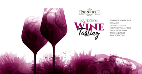 Templates with wine design. Illustration of wine glasses with drops. wine stains.