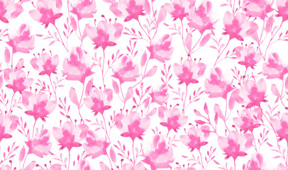 Fototapeta na wymiar Watercolor seamless pattern with pink flowers. Watercolor flower on white background. Textile flower print.