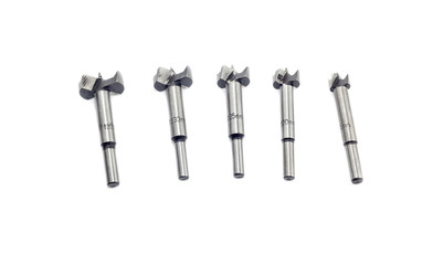The set of five various forstner bits for wood close-up