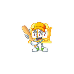 An active healthy golden slot machine mascot design style playing baseball