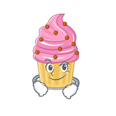 Cool strawberry cupcake mascot character with Smirking face