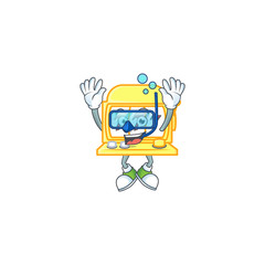 Fototapeta premium A mascot icon of golden slot machine wearing Diving glasses