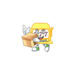 A charming golden slot machine mascot design style having a box