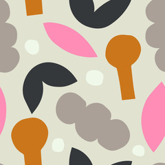 Simple cute vector pattern with different shapes. Seamless texture in artistic naive style. 