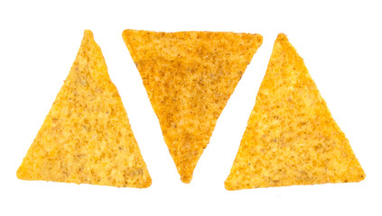 Corn chips, nachos isolated on white background.