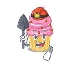 Cool clever Miner strawberry cupcake cartoon character design