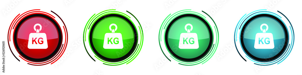 Poster weight, kg, kilogram round glossy vector icons, set of buttons for webdesign, internet and mobile ph