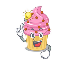 a clever strawberry cupcake cartoon character style have an idea gesture