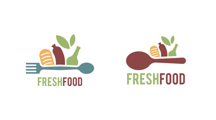 Flat fresh food logo template vector