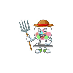 sweet Farmer lottery machine ball cartoon mascot with hat and tools
