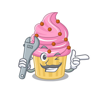 Smart Mechanic Strawberry cupcake cartoon character design