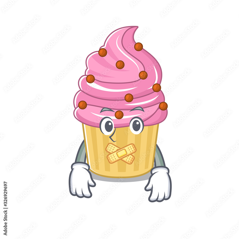 Canvas Prints cartoon character design Strawberry cupcake making a silent gesture