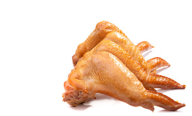smoked chicken wings on a white isolated background space for text