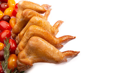 smoked chicken wings on a white isolated background space for text
