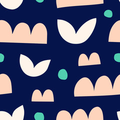 Simple cute vector pattern with different shapes. Vector seamless texture in artistic naive style. 