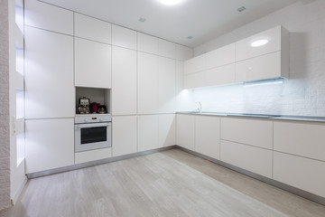 interior design of clean modern white kitchen