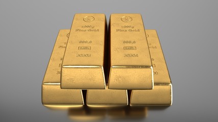 1000g gold bars of a bank. 3d illustration.