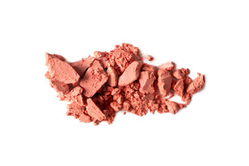 Nude matt blusher smear isolated on white background, close-up. Pink blush texture. Swatch makeup product, macro