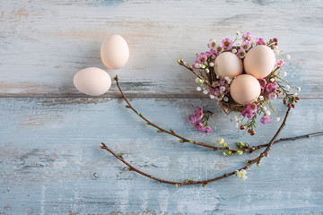 Easter still life on vintage wood