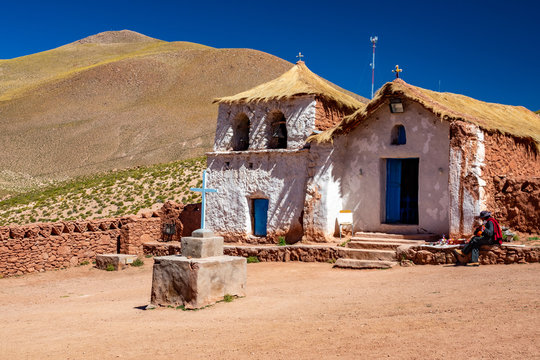 Straw roof church at Machuca village near San Pedro de Atacama