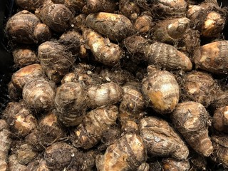 Pile of small taro root crops, also known as gabi in the Philippines.
