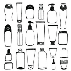  Vector illustration. Large set of containers / jars for cosmetics on a white isolated background.