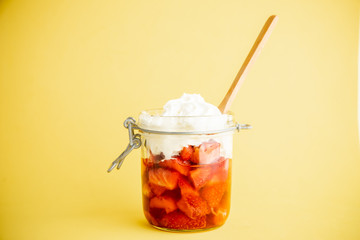 glass of strawberry with cream