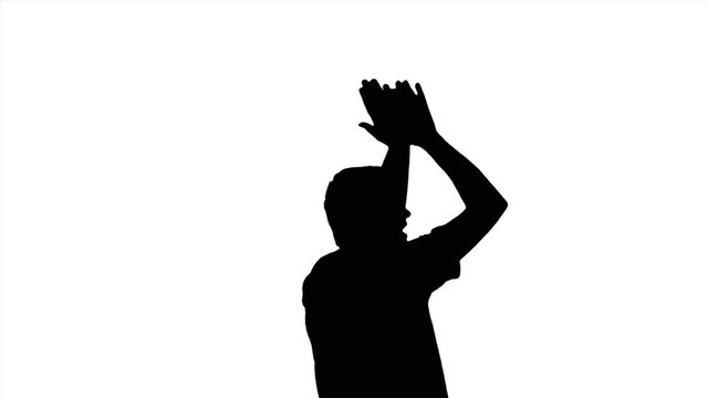 Applauding man, black silhouette on white background
