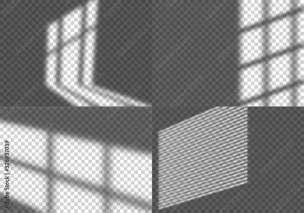 Poster Set of Abstract Backgrounds with Light from Window on the Wall. Vector Mockups with Shadow Overlay