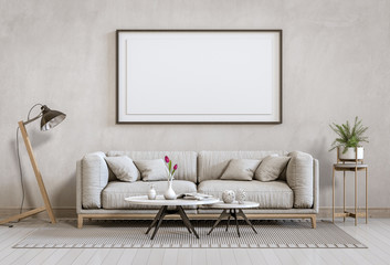 mock up poster frame interior living room background, 3D render