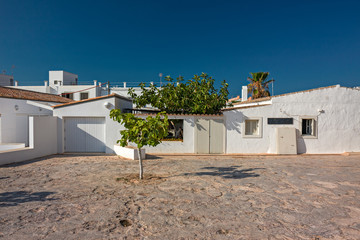 Fototapeta na wymiar Panoramic view of typical Spanish houses of Formentera in the Balearic Islands.