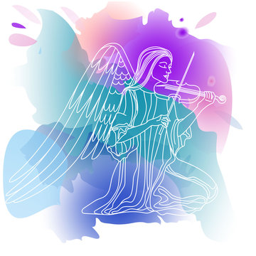 angel and violin. vector watercolor