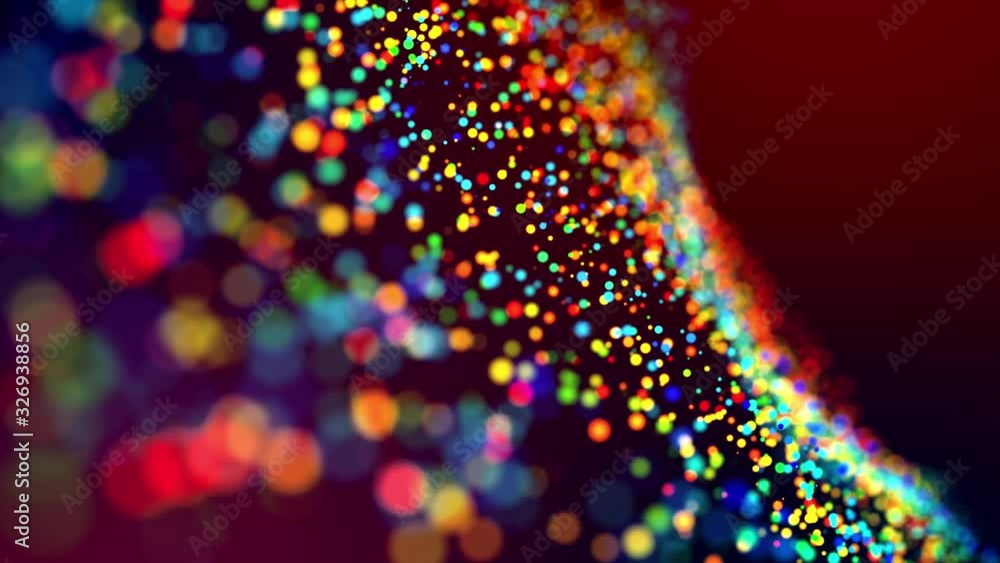 Poster glitter magic multicolored particles fly and glow in viscous liquid with amazing shining bokeh for f