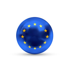 European union flag projected as a glossy sphere on a white background