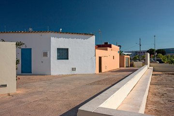 Panoramic view of typical Spanish houses of Formentera in the Balearic Islands.