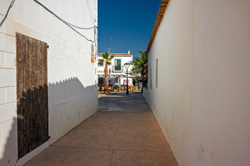 Panoramic view of typical Spanish houses of Formentera in the Balearic Islands.