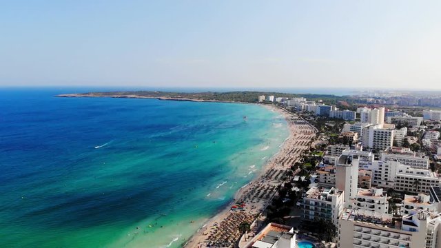 Aerial view of Cala Millor spectacular seacoast destination on the east coast of the Island of Mallorca
