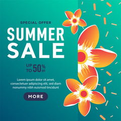 Summer sale banner template with beautiful lovely colorful flower for online shopping